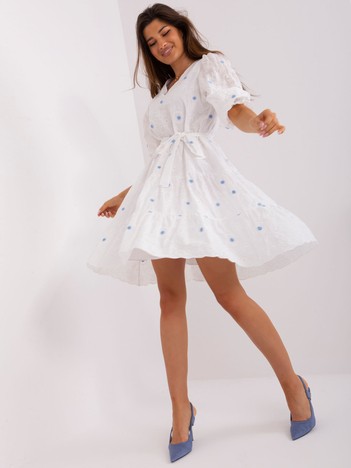 Ecru-blue cotton ruffle dress  
