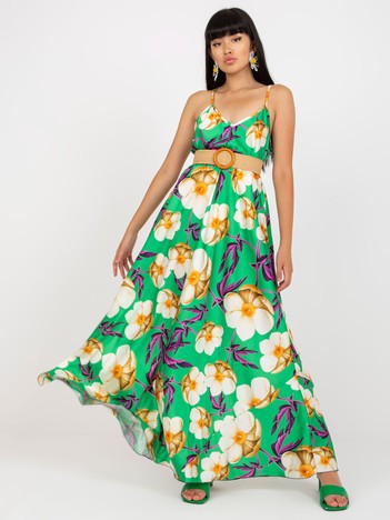 Green maxi dress with floral straps 