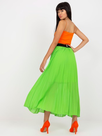 Light green maxi pleated skirt with belt 