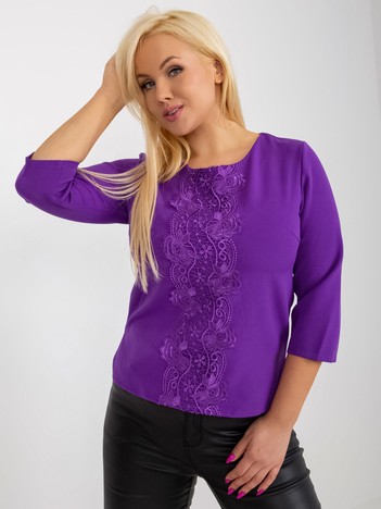Purple Elegant Plus Size Round Neck Blouse