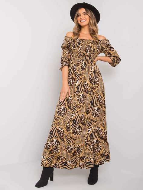 Dark beige dress with Javina prints