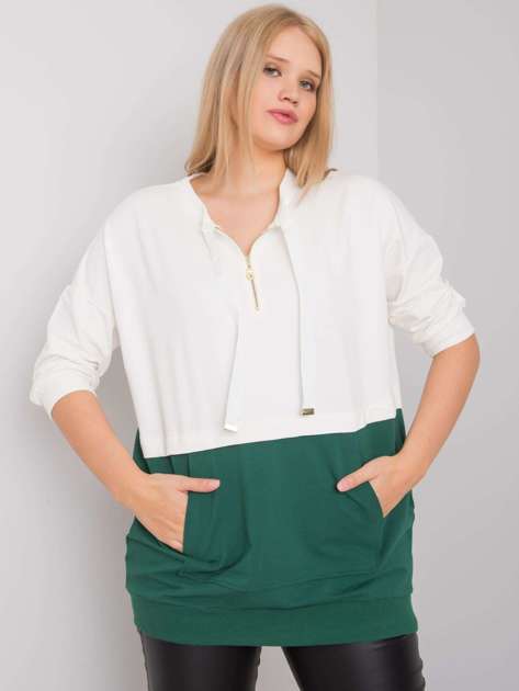 Ecru-Dark Green Plus Size Tunic Philomene Cotton