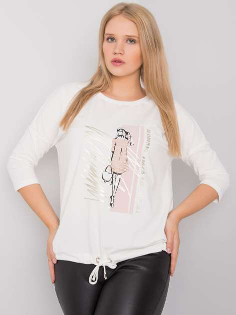 Ecru women's plus size blouse with Vertise print 