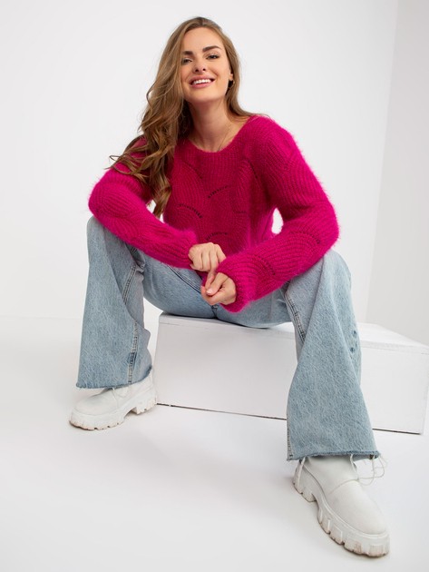 Fuchsia openwork sweater classic with wool OCH BELLA 