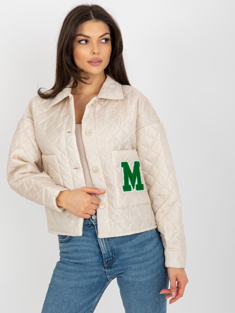 Light beige transitional quilted jacket with patch 