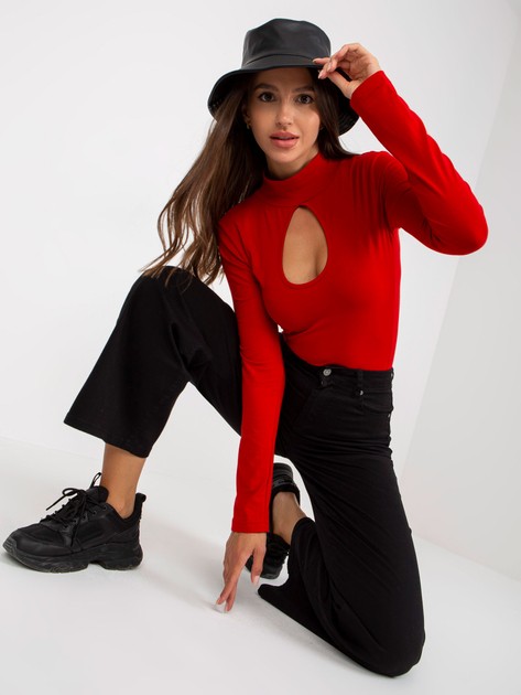 Red basic blouse with turtleneck and long sleeve